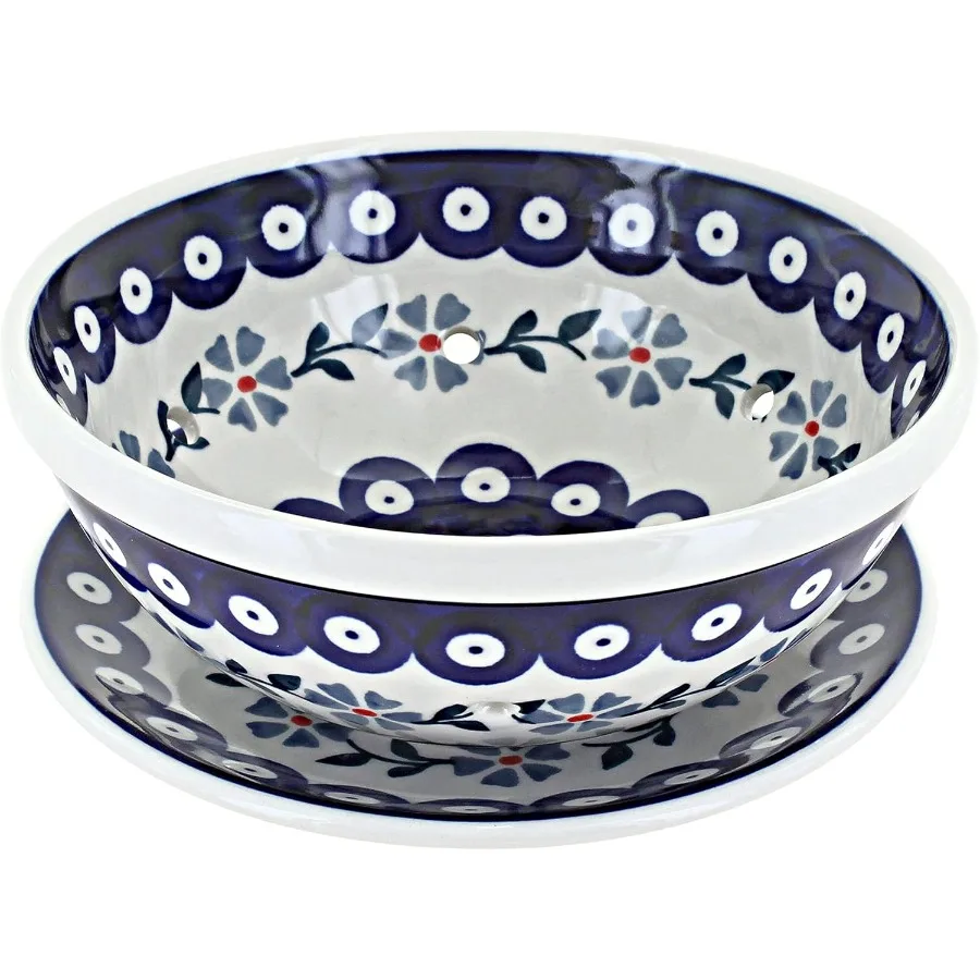 

Сине-фиолетовая миска для ягод с тарелкой — диаметр 6,5 дюйма — керамическая миска для ягод со сливными отверстиями, идеально подходит для ополаскивания и сервировки фруктов