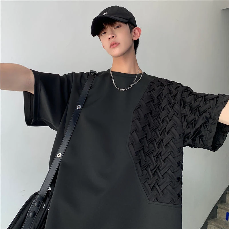 Spliced O Neck Short Sleeve Men T Shirt Summer Korean Harajuku Fashion Casual 2xl Oversized Clothing Black White Streetwear Tops