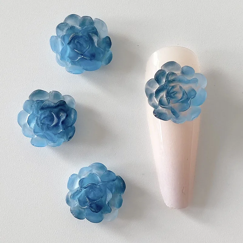 10pcs Kawaii Gradient Blue Nail Art Charms Japanese Flower Butterfly Bow Design Nail Decoration DIY Manicure Jewelry Accessories