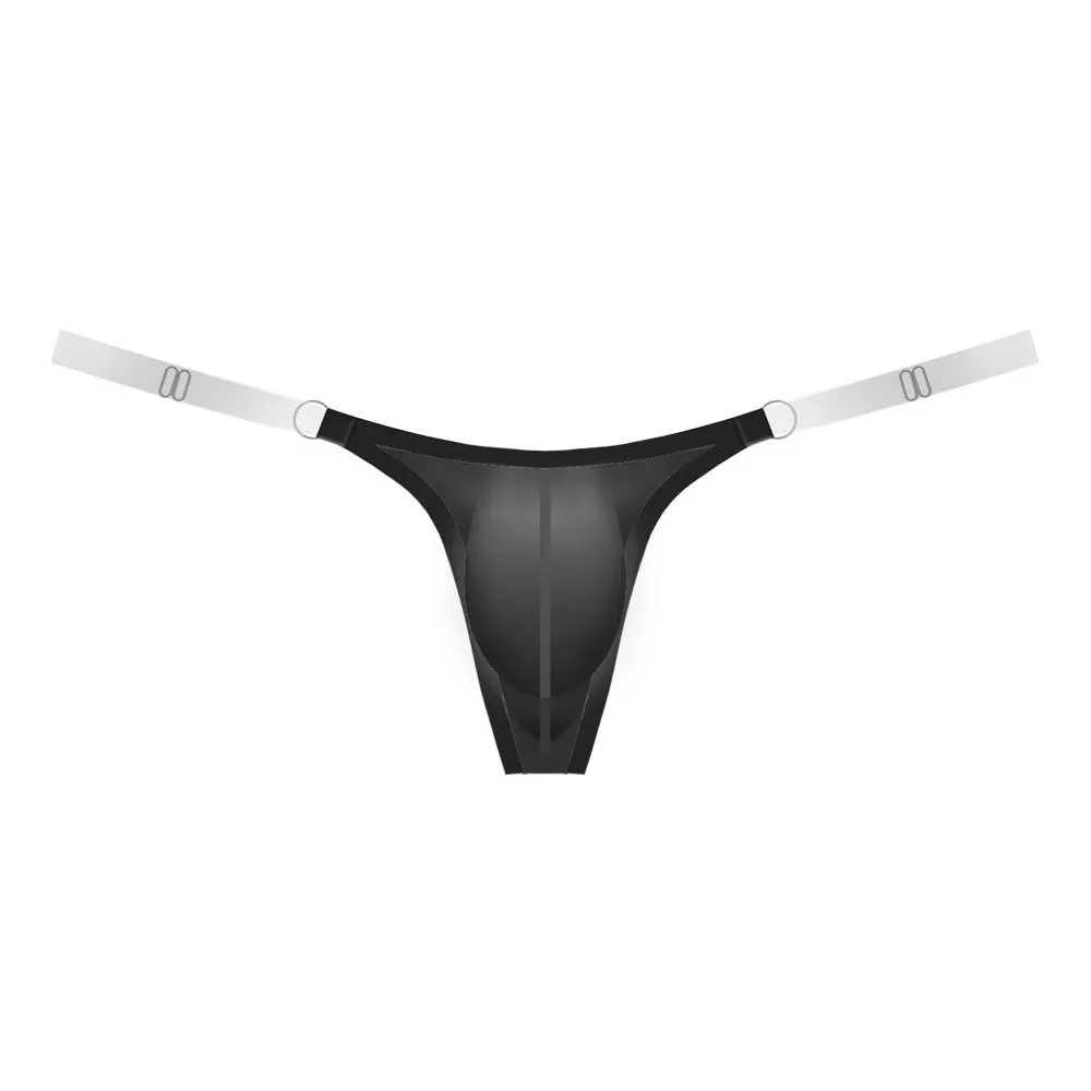 Men's Thong Underwear Sexy Low-Rise Mini Briefs Form-Fitting Adjustable Transparent T-Back Panties