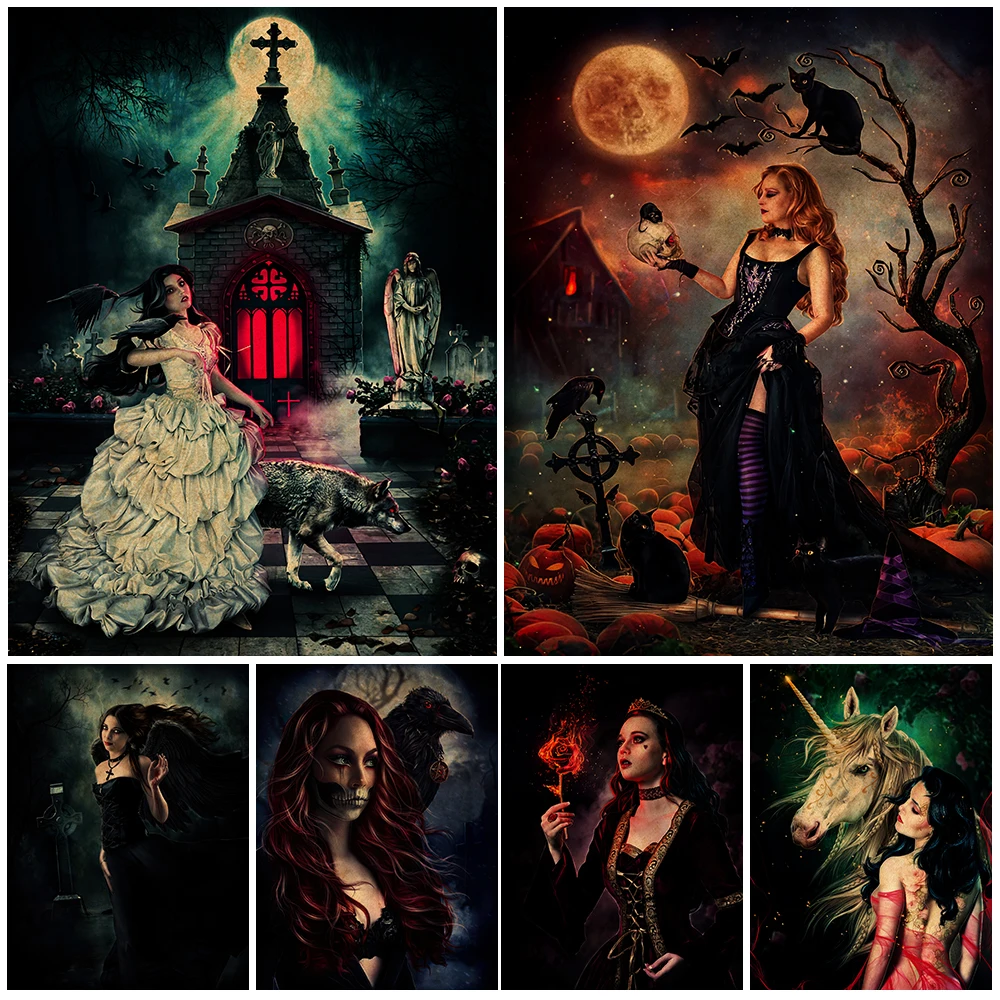 Fairy Queen And Dark Angel Vintage Wall Art Canvas Painting Angels In The Shadows Art Poster And Print Home Decoration Unframed