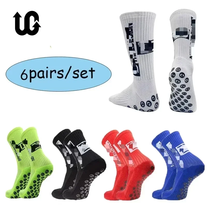 6Pairs/Lot 2023 New ANTI SLIP Tape Football Socks Mid Calf Non-Slip Soccer Sport Cycling Sports Mens Sock EU38-45