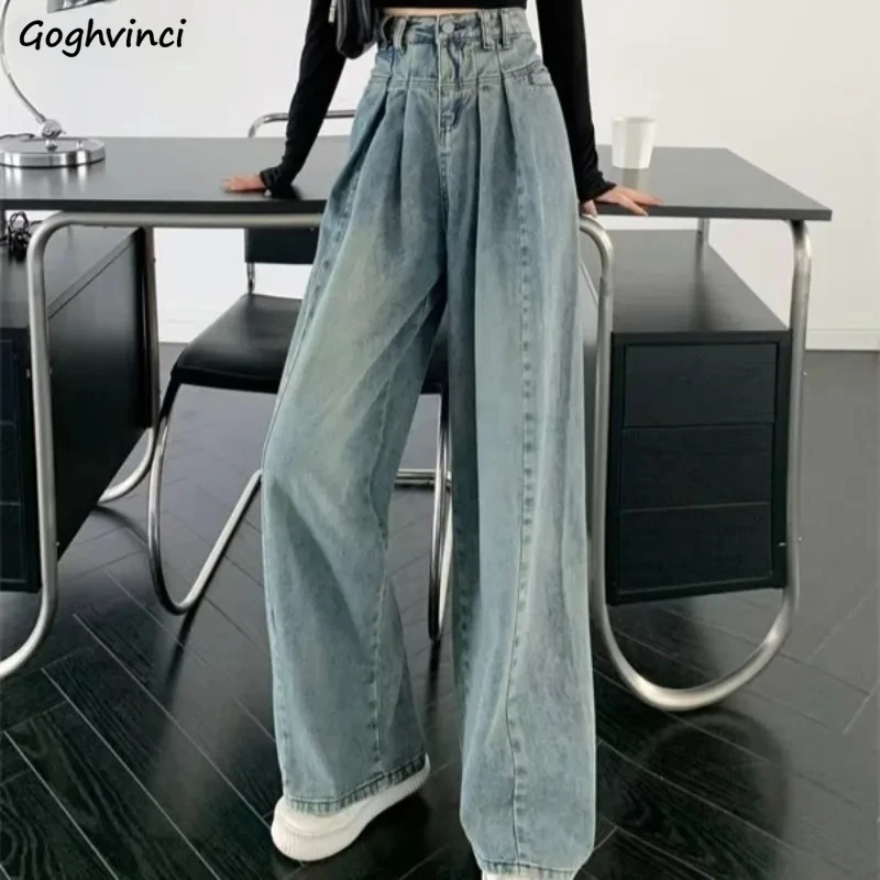 

Wide Leg Mopping Jeans for Women Fashion Korean Style Young Spring Ulzzang Baggy Casual Girls High Waist College Washed Retro