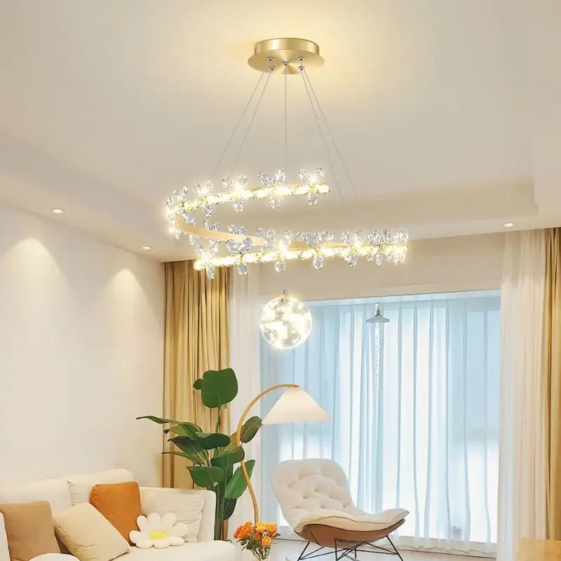 

Nordic living room pendant light luxury crystal LED hall dining room light modern minimalist creative petal bedroom lighting