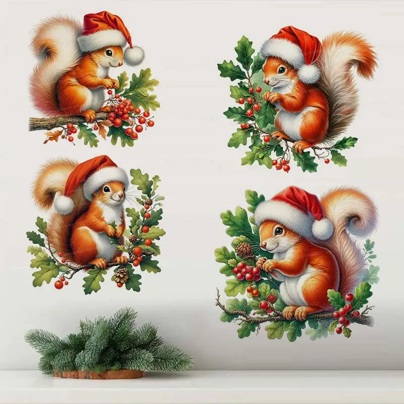 Christmas Squirrel Wall Sticker Bathroom Toilet Decor Living Room Cabinet Refrigerator Home Decoration Decals Stickers S448