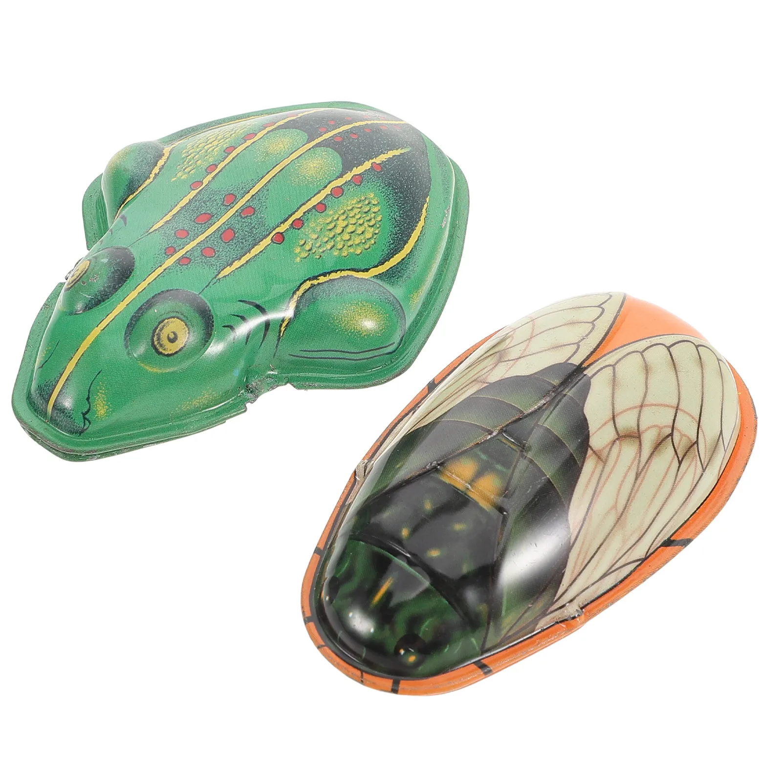 

1Set Vintage Tinplate Cicada Frog Decorative Plaything Retro Animal for Study Living Room Desktop Display Small