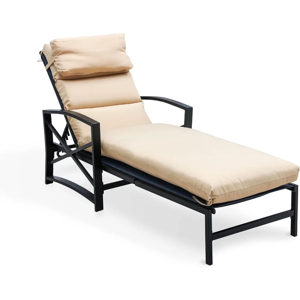 

Patio Lounge Chair Cushioned Chaise Lounger Outdoor with Adjustable Back 3.1" Thickness Long Cushion All Weather Frame