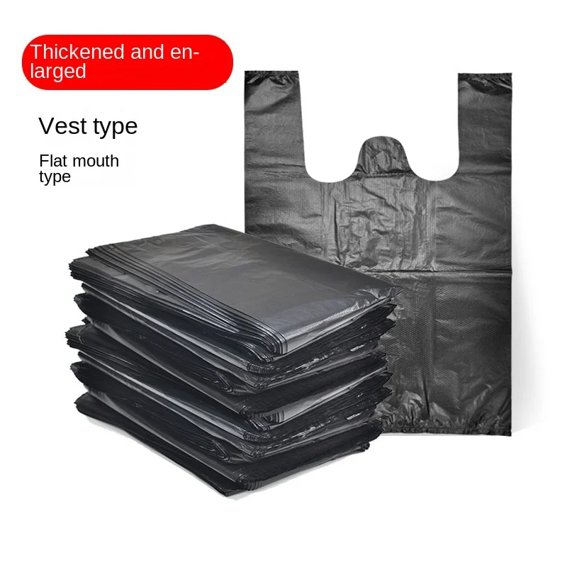 Thickened Garbage Bag Vest Style Household Oversized Commercial Handheld Black Plastic Bag Kitchen Disposable Wholesale