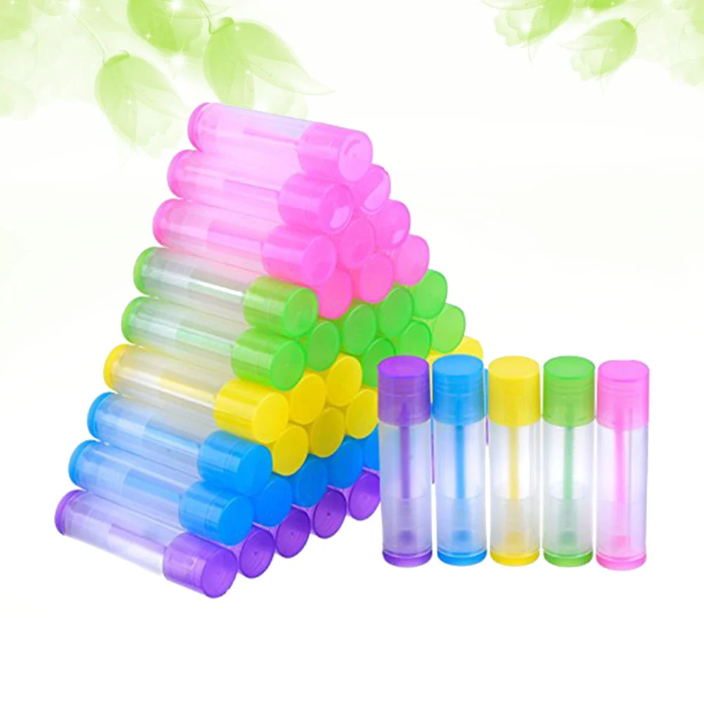 50pcs Lip Balm Empty Container Clear Stick Tube Plastic Lipstick Tube Mold Makeup Glue Stick Tube Mix Color Trip Bottle