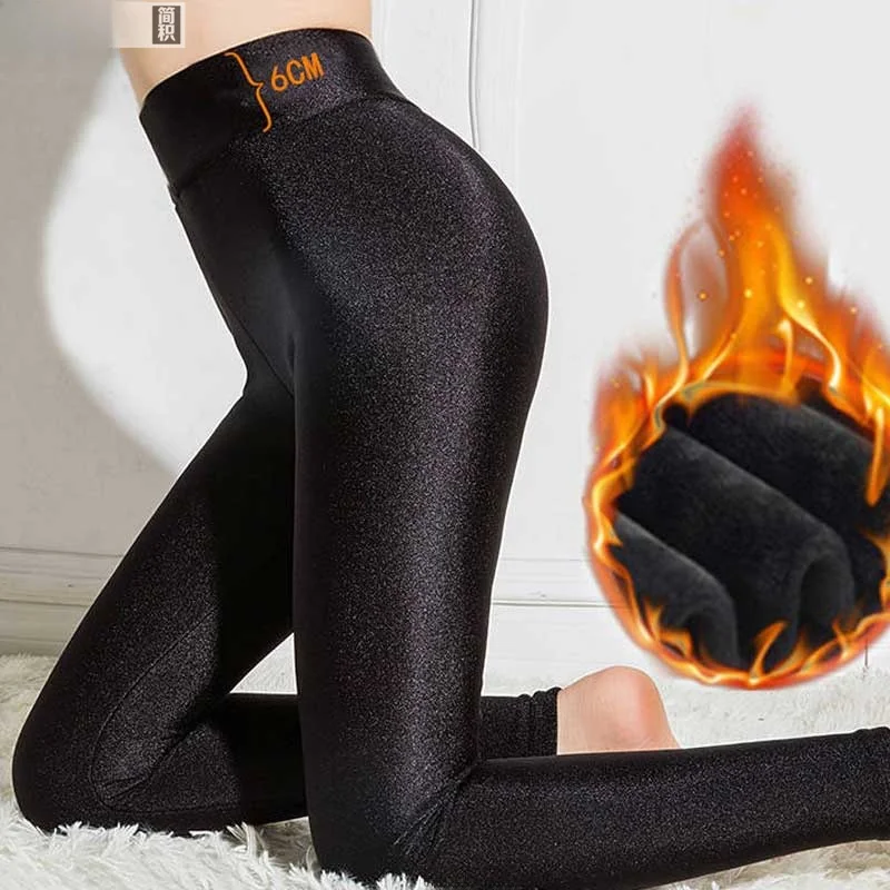 

New High Waist Thiened Fce Women's Pants Glossy Leggings Slimming Effect Outerwear Tights Small Footed Pants plus Size