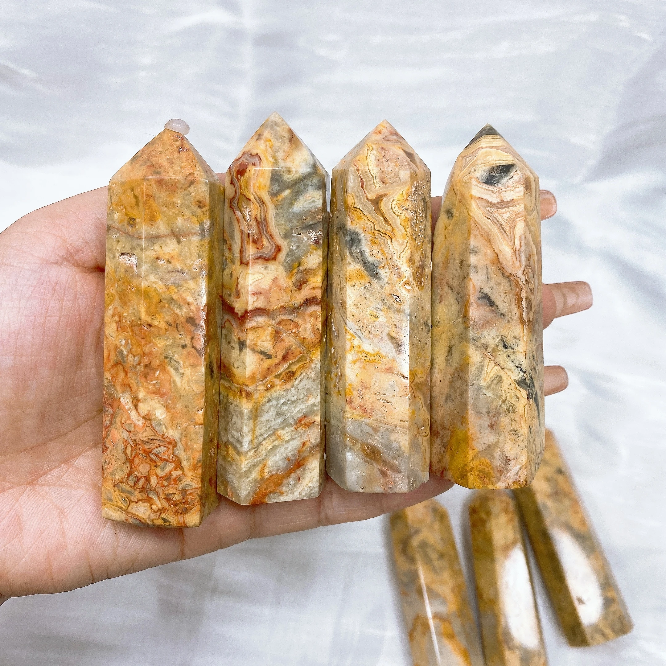 3.9'' 1PC Natural Crazy Agate Tower Crystal Reiki Healing Mineral Stone Hexagonal Prisms ObeliskHome Decor Energy Meditation