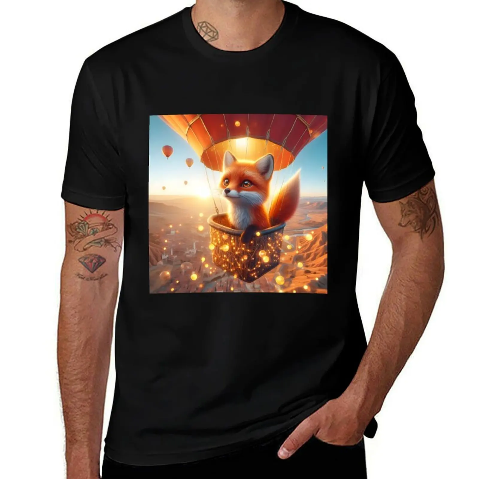 Fox in Flight: A Ballooning Adventure T-Shirt Large Size Basic Casual T-Shirt