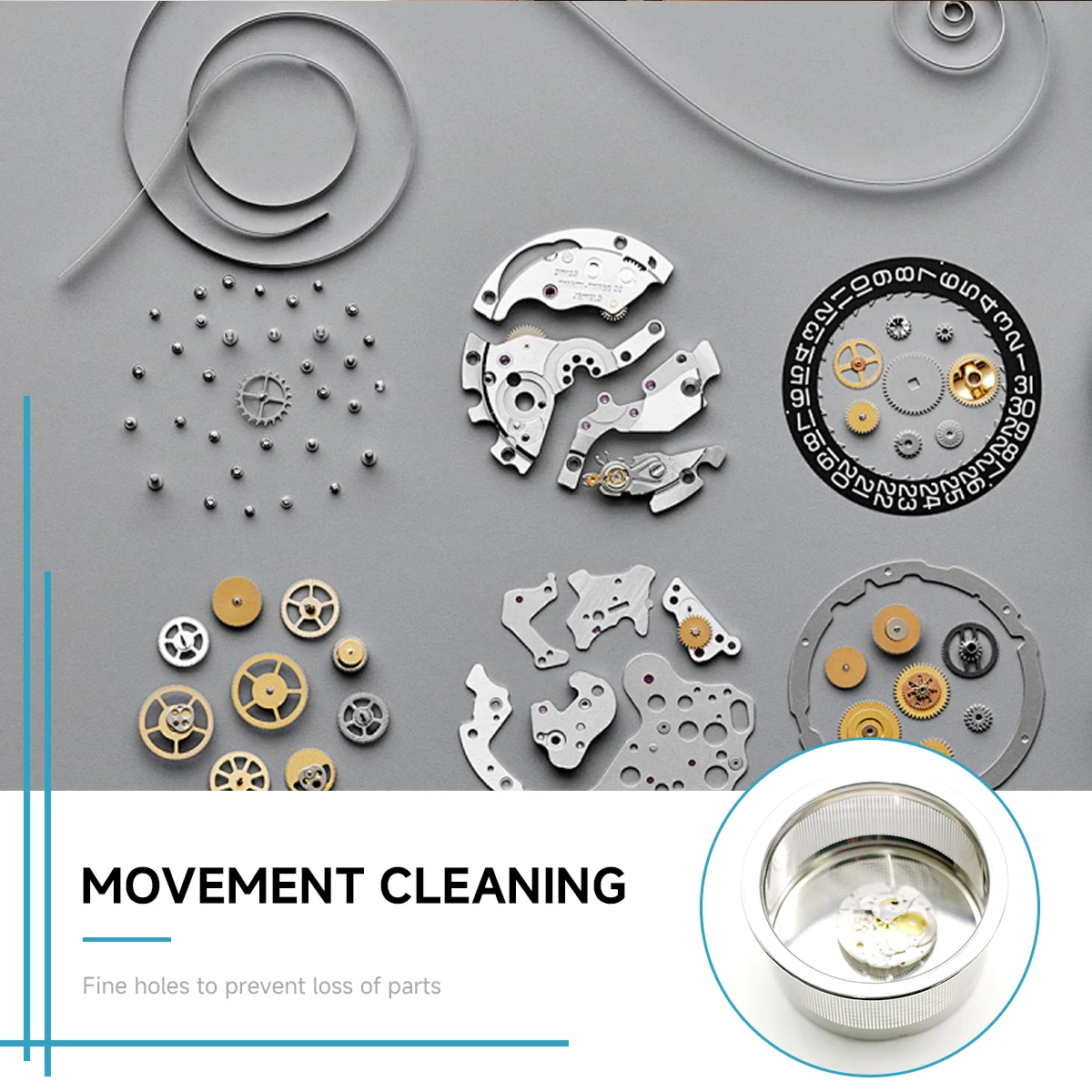 Cesta de malla para reparación de relojes, cestas limpiadoras de piezas de reloj de fácil uso, limpieza eficiente portátil resistente de acero inoxidable para joyería