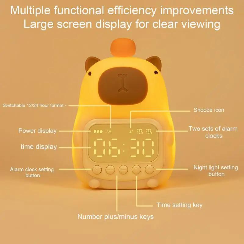 Cute Capybara Alarm Clock Night Light Timing Silicone Pat Lamps Dimming Silicone Lamp Rechargeable Portable And Dimmable