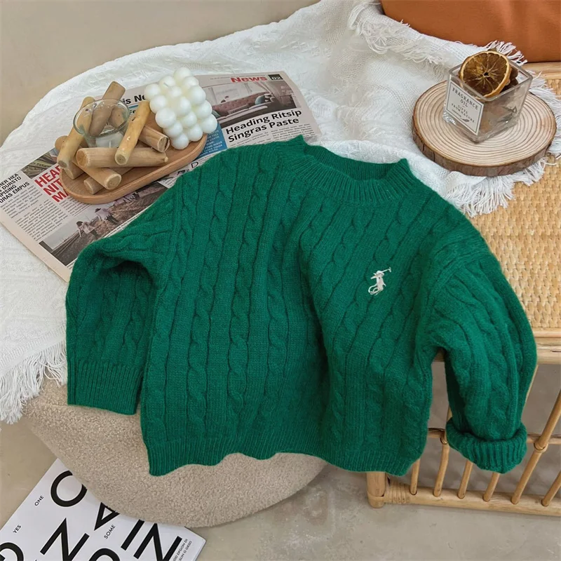 Boys Woolen Sweater Crochet Cotton Windbreak 2023 Black Thicken Autumn Winter Pullover High Quality Children's Clothing