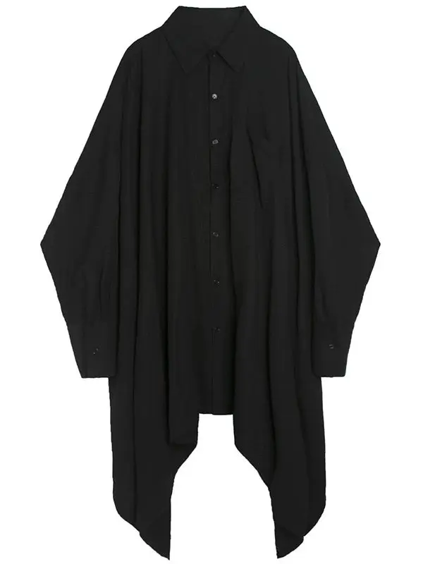 Women Black Gothic Blouses and Shirts Dark Style Asymmetrical Loose Long Shirt Y2k Gyaru Emo Long Sleeve Blouse for Women Autumn view 6