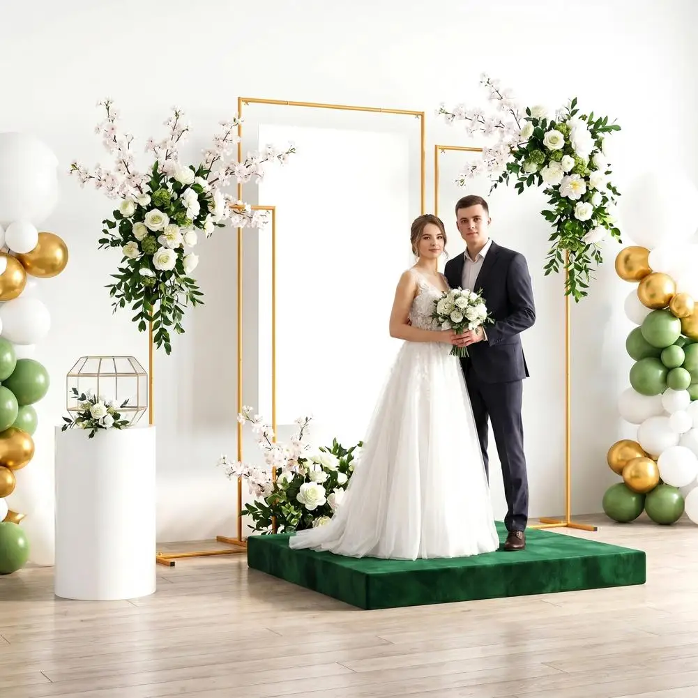 

3 Pcs Arch Backdrop Stand, Golden Easy Assembly Square Wedding Rectangular Frame, 6.6FT + 5.9FT +4.9FT Metal Balloon Arch Stand