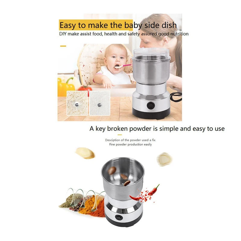 Molinillo de granos eléctrico portátil, batidor de granos de café en seco, multifunción, máquina de café en polvo, enchufe de la UE