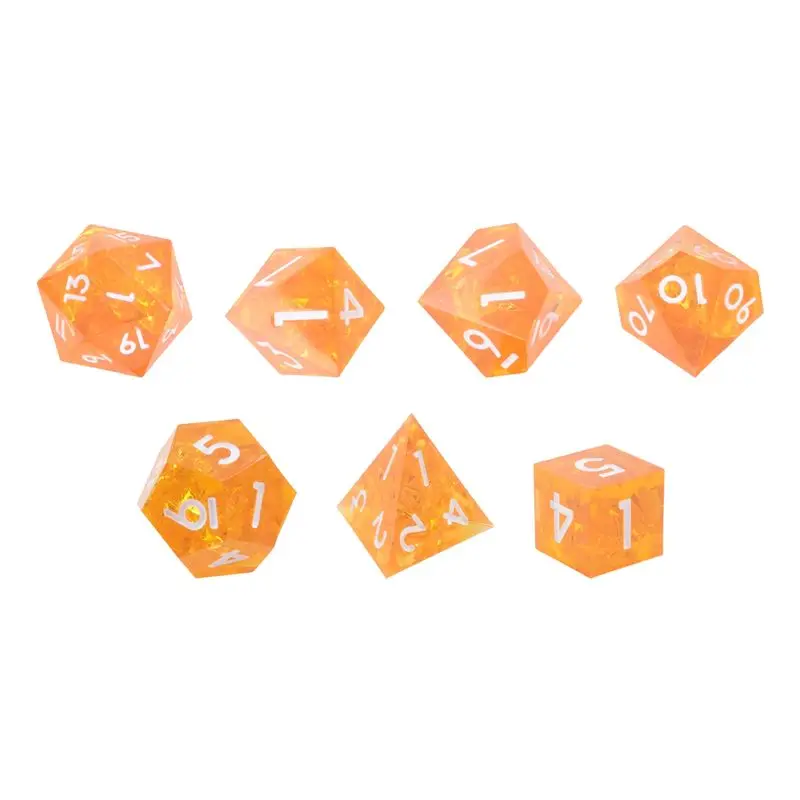 

B11A-Polyhedral Dice Set 7 Piece Sharp Handmade Dice Set With Sharp Edges For RPG MTG Table Games D&D Pathfinder,Shiny Orange
