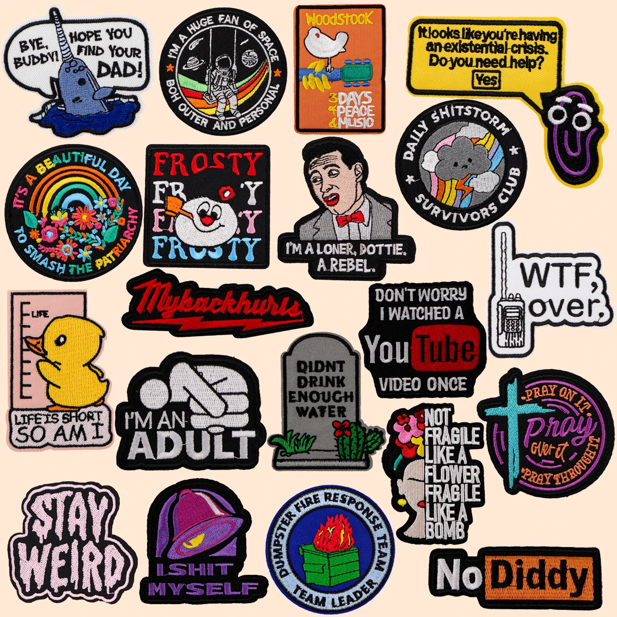 STAY WEIRD Patches On Clothes Astronaut Embroidered Patches Funny Quotes Sew Badges Iron On Patch DIY Clothing Accessories