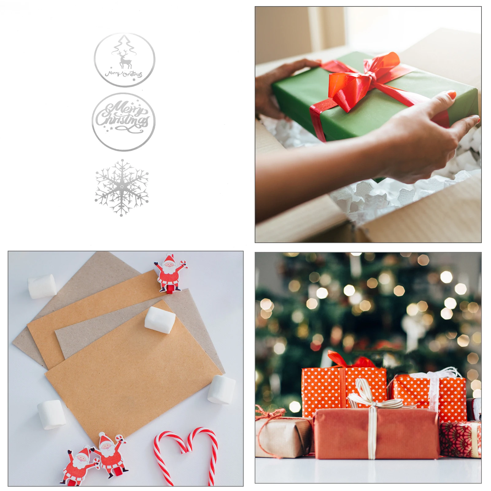 

Snowflake Decoration Stickers Merry Christmas Labels for Gifts Embossed Xmas Tag Holiday