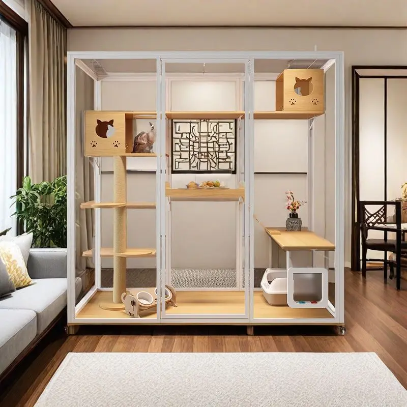 

Панорамная вилла для кошек, кошачий домик, домашняя клетка для кошек, вилла из цельного дерева, большой внутренний шкаф, роскошное стекло