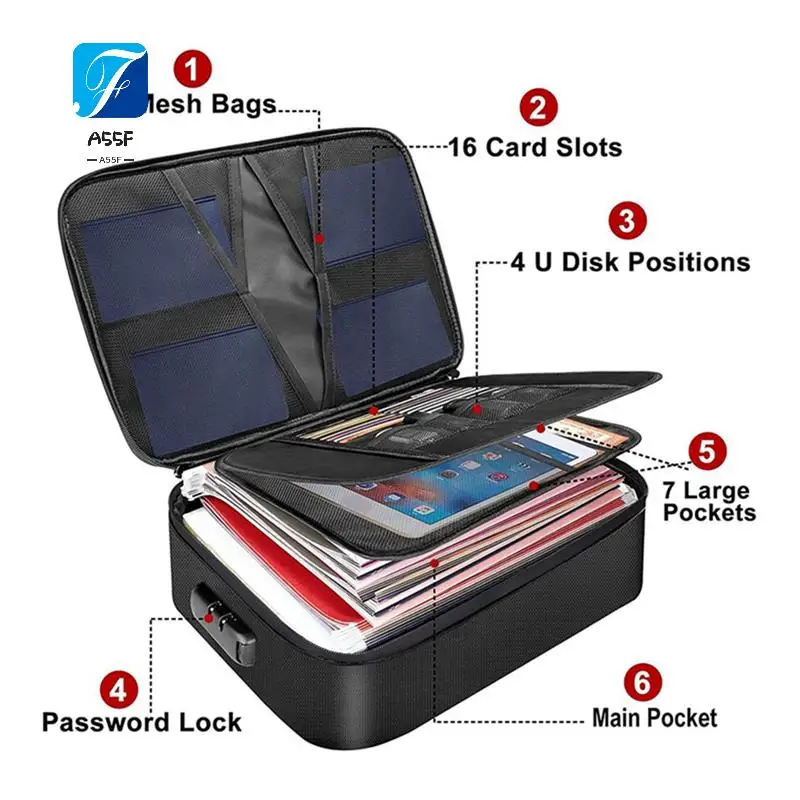 

A55F-Safe Bag Fireproof Waterproof Zipper Flame Retardant Money Waterproof Document Bag Passport Bag
