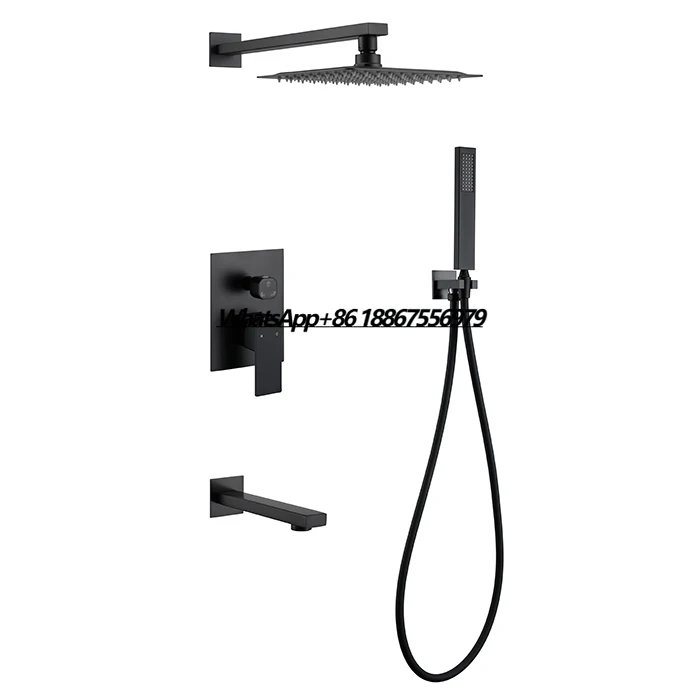 

Premium Matte Black Square Shower Recessed Wall-mounted Bathroom Shower Set Ceiling Shower Faucet
