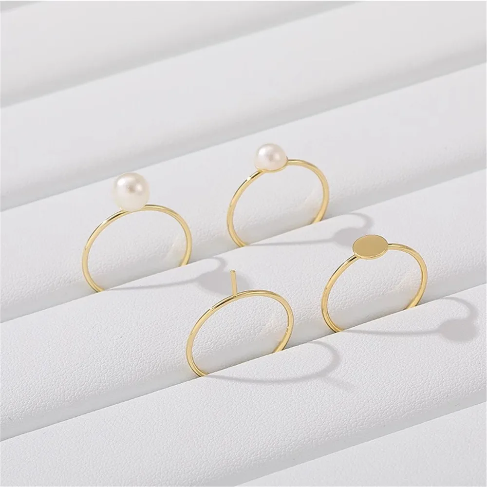 

14K Gold Wrapped Half Hole Pearl Needle Set with Pearl Opening Ring, Flat Ring Holder, Handmade DIY Jewelry Material Accessories