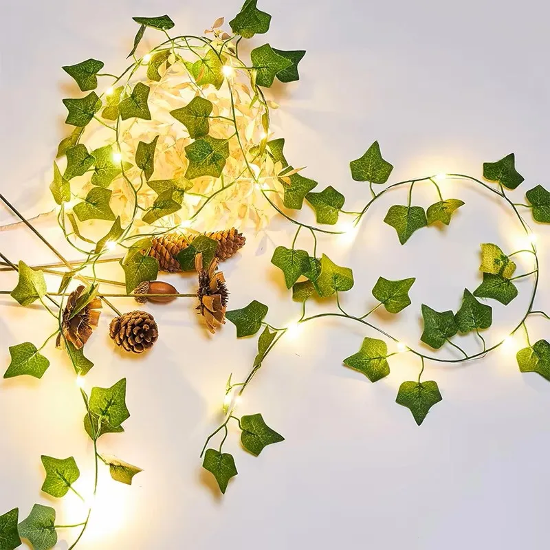 2M Artificial Ivy Vine Green Leaf String Decor for Christmas Home Indoor Decor Wall Wedding Decoration Party Bedroom Faux Plants