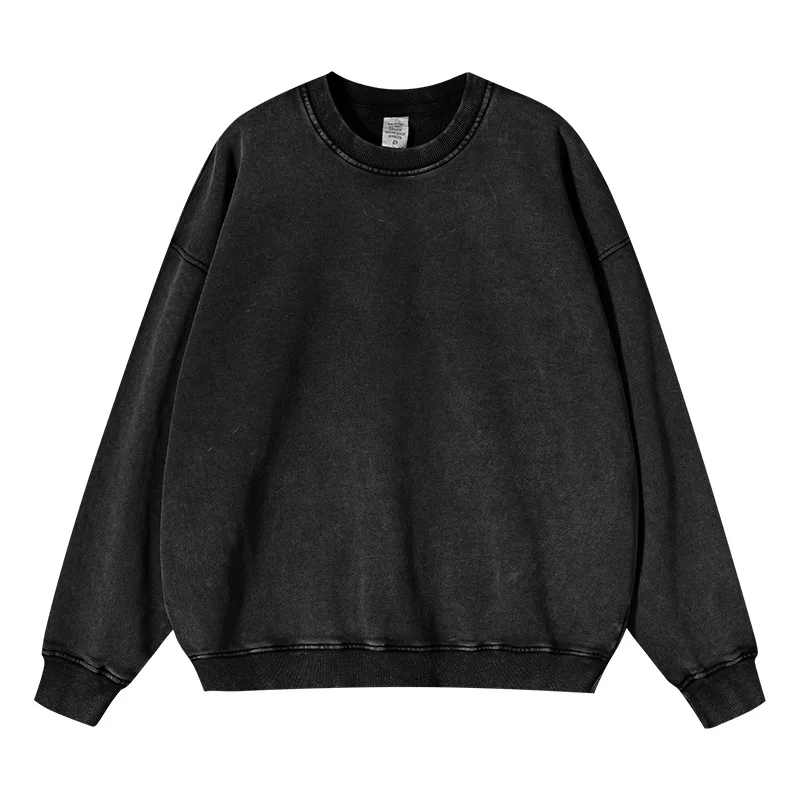 Vintage Sweatshirts Men's Casual Shirt Washed Round Neck Pullover Cotton Hoodless Sweatshirt Men Tracksuit Retro Streetwear