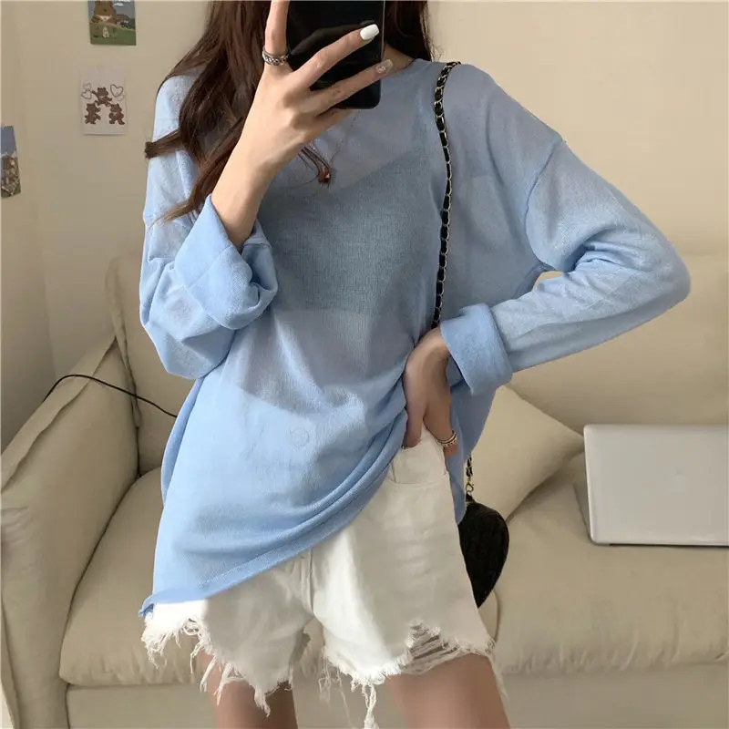 Sun-proof T-shirts Women 5 Colors Baggy Tops Solid Sheer Summer Casual Streetwear Classic Holiday Fashion Simple Korean Style