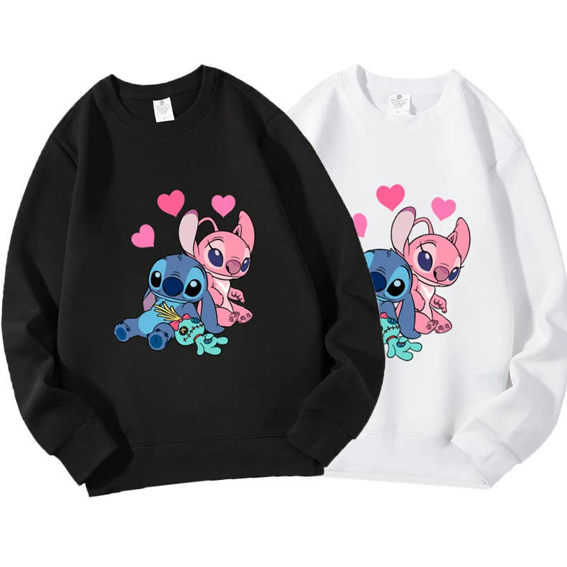 

Cartoon Disney Stitch Hoodies Winter Animation Angel Stitch Men and Women Streetwear Round Neck Couple Sweatshirts