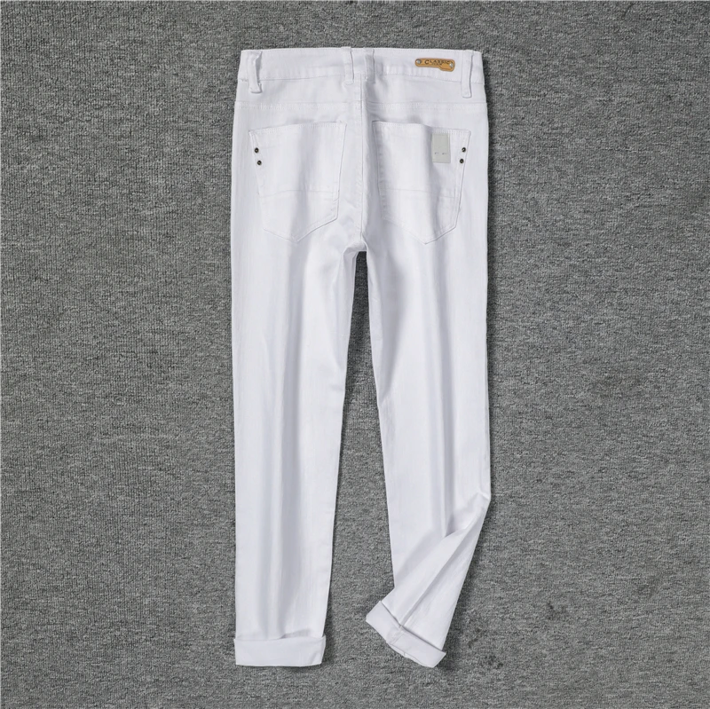 Mens Spring Summer Autumn White Jeans Fashion Casual Classic Style Slim Fit Soft Trousers Male Brand Advanced Stretch Pants,109