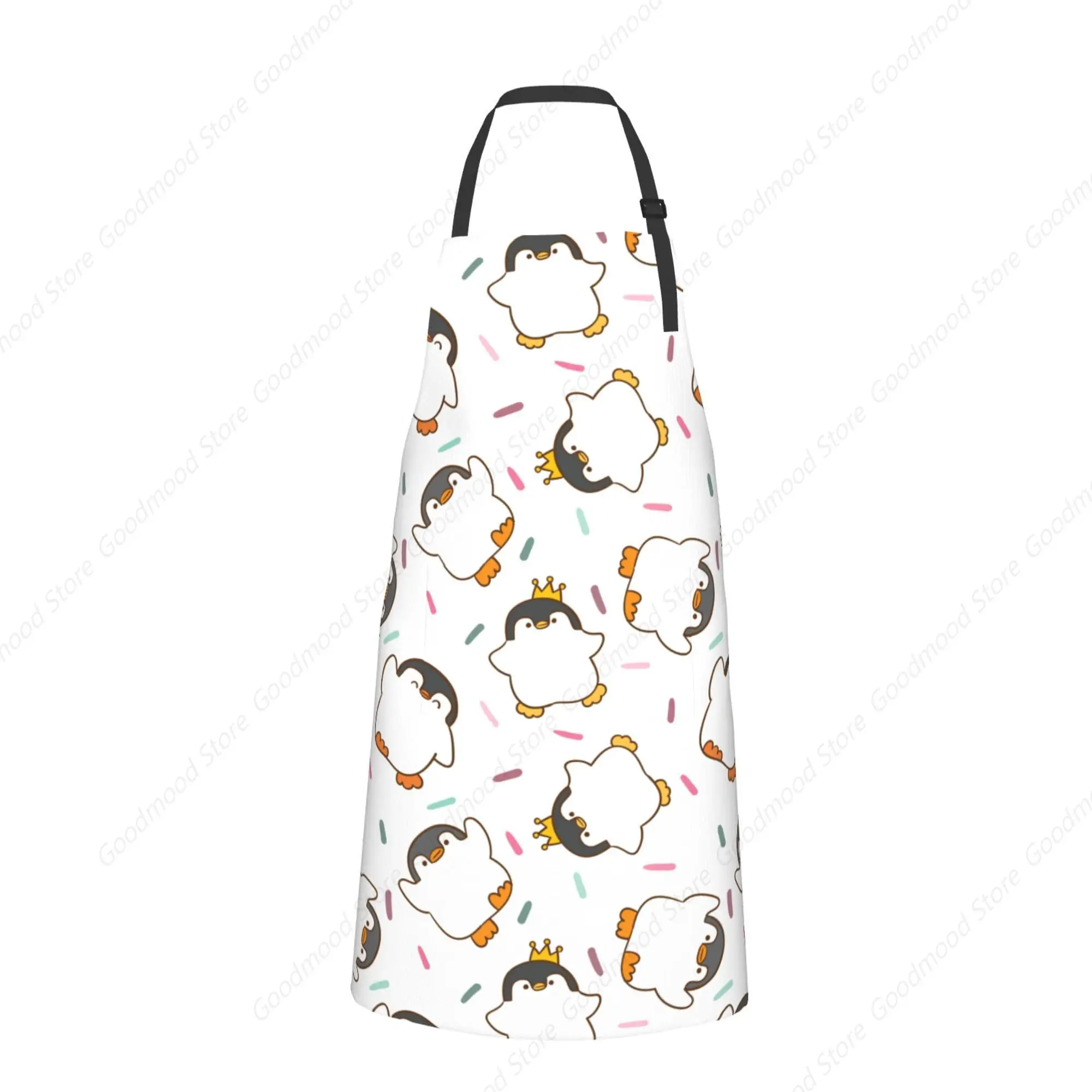 

Lovely Cartoon Penguin Waterproof Apron with Pockets Adjustable Bib Apron for Cooking Kitchen Garden Baking