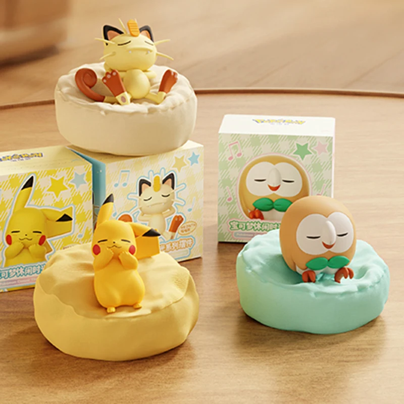 MINISO Pikachu Sleep Time Series Figures Car Decor Anime Figures Pikachu Rowlet Meowth Munchlax Figure Cute Kids Birthday Gift