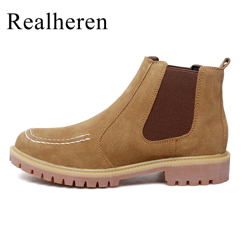 Botas Chelsea de cuero genuino para hombre, botines de trabajo al aire libre, de gamuza, color marrón y caqui, cálidas, 46 47 talla grande, Invierno