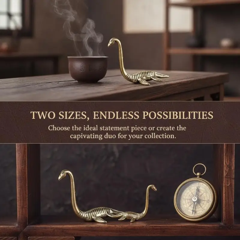 Handmade Collectible Loch Ness Monster Figurine 1Pcs Vintage Antique Brass Ornament for Home Entryway Desktop Decor Gift