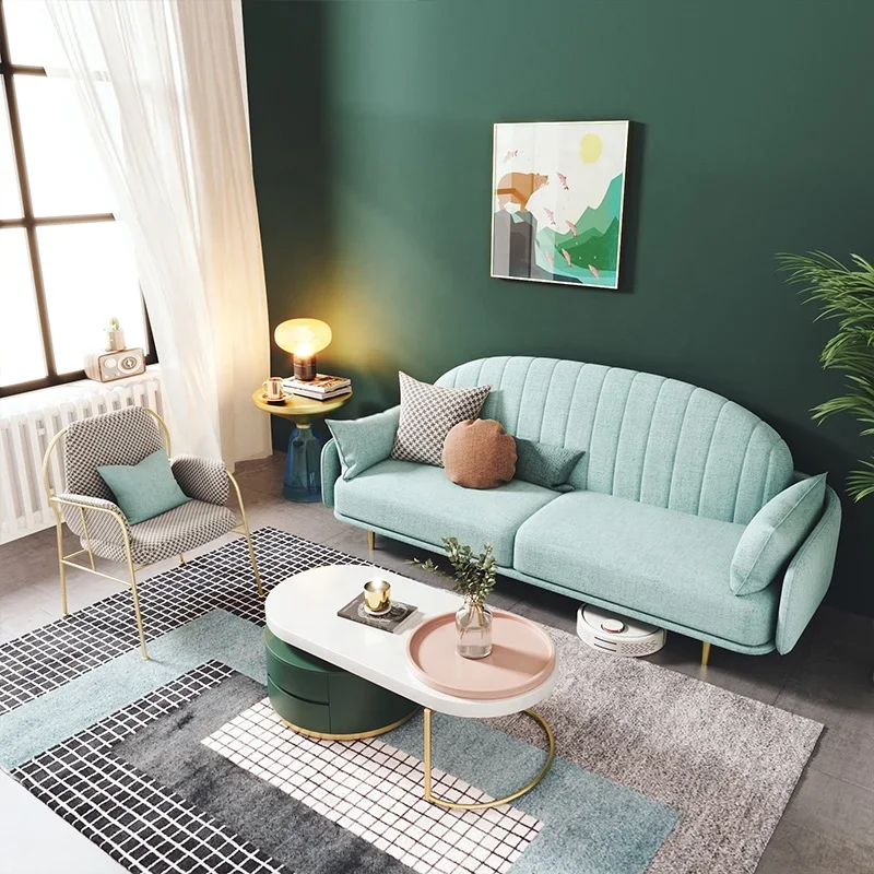 Light Green Modern Living  Room Furniture Loveseat Fabric Design Sofa 2 Seater