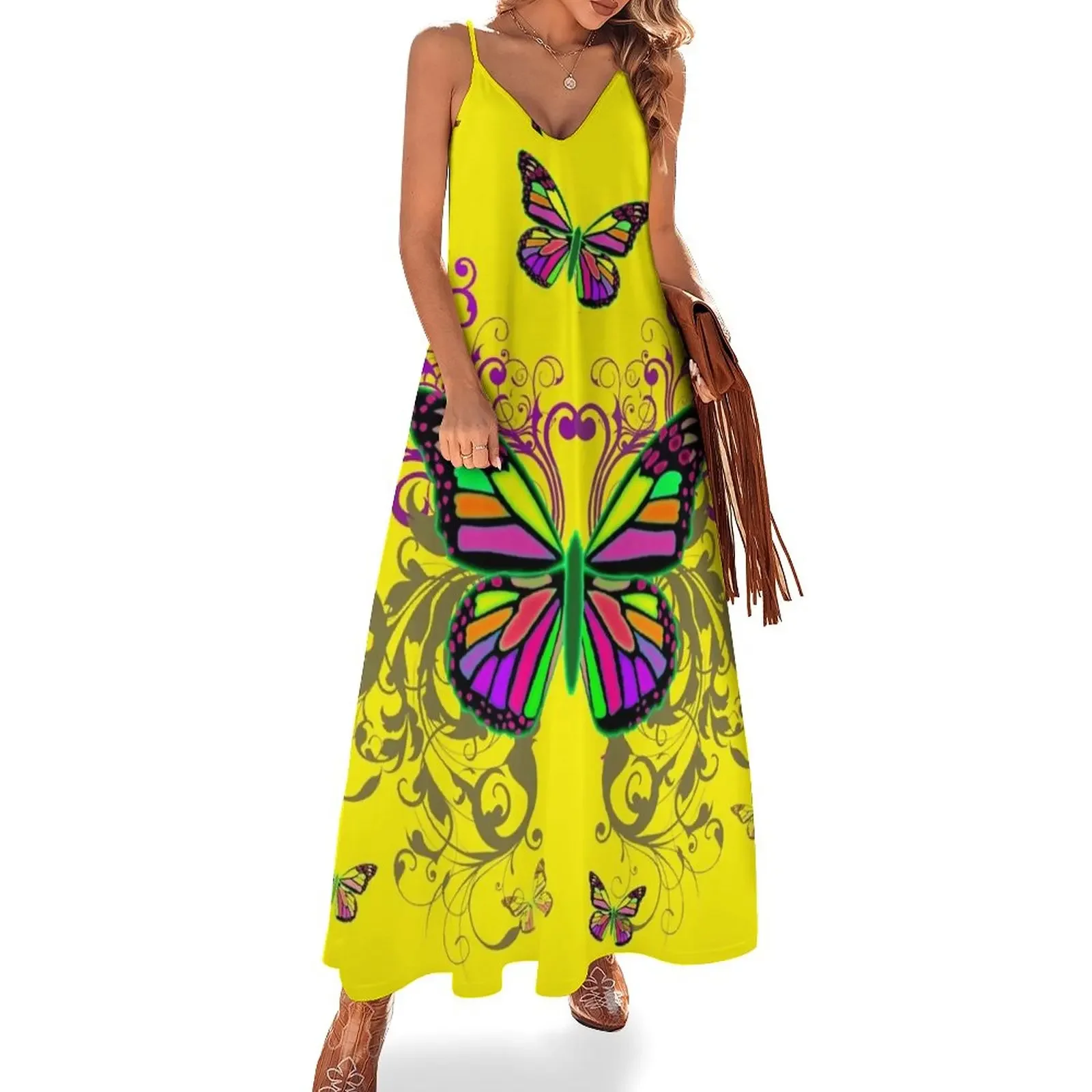 

Bright Colorful Butterflies with Floral Swirls Sleeveless Dress dress women's clothing summer 2025 novelties