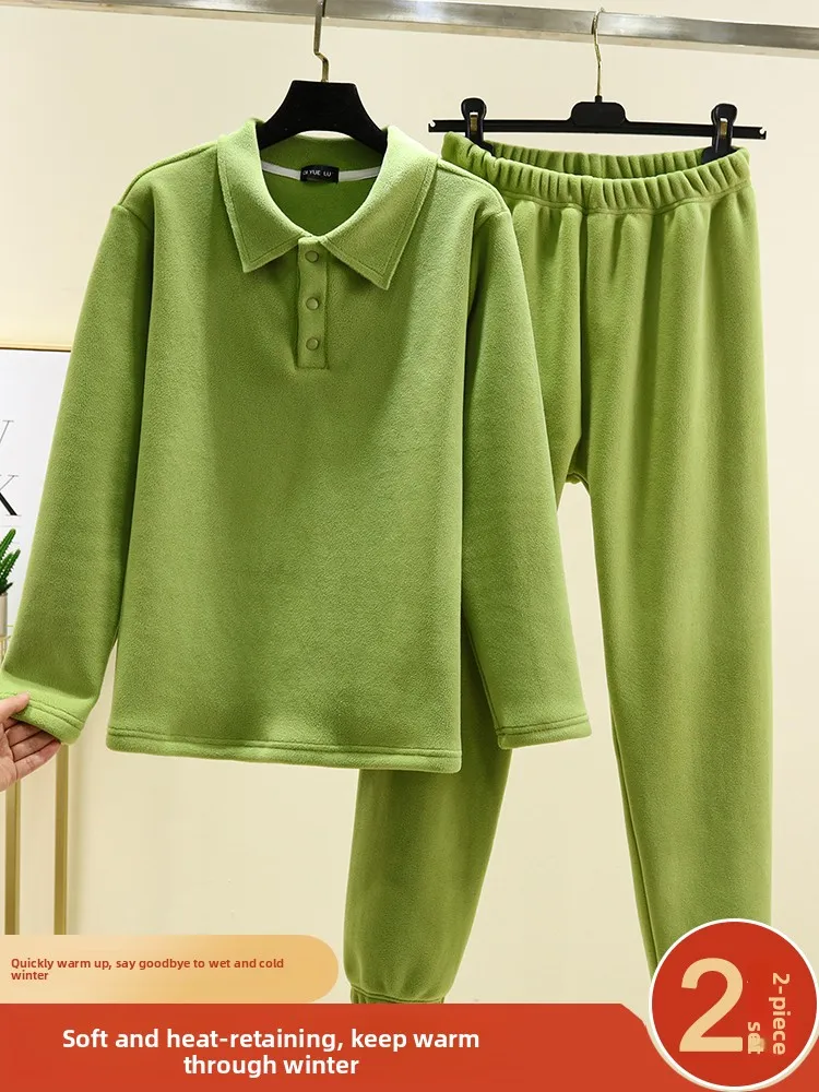 

Утепленный флисовый комплект для дома: женская свободная повседневная одежда больших размеров, зимняя верхняя одежда, мягкая плюшевая пижама с длинными рукавами