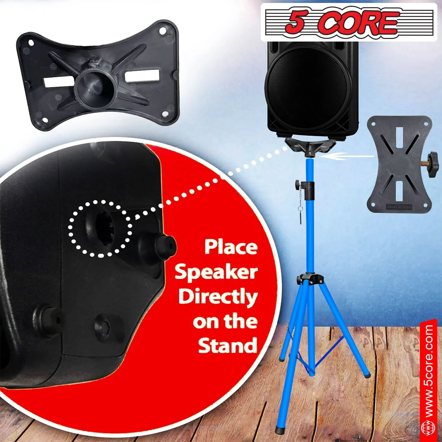 5 Core Speaker Stand Height Adjustable PA DJ Tripod Studio Monitor Stands w 35mm Compatible Insert - SS ECO 1PK SKY BLU WoB view 6