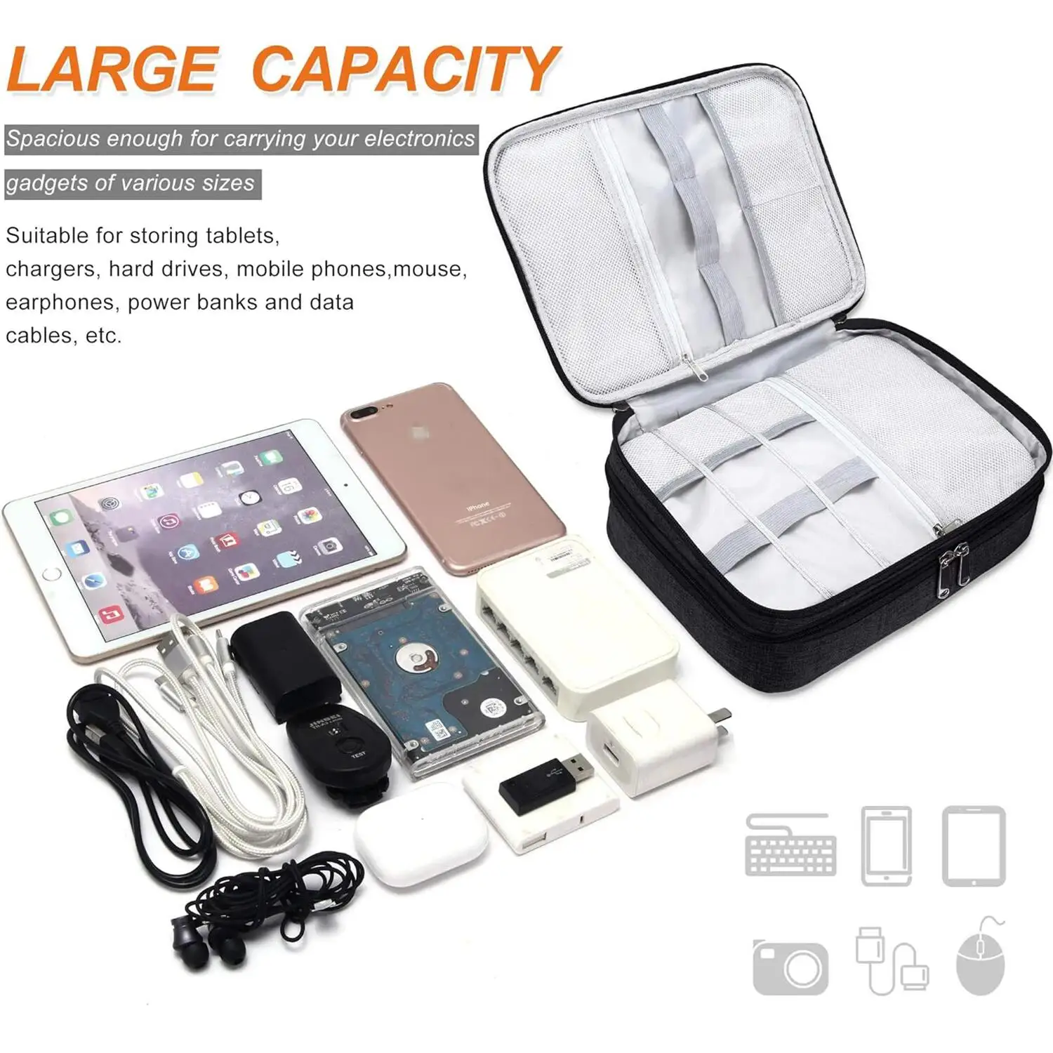 Portable Cable Organizer Travel Waterproof Digital Storage Pouch For Power Bank Digital Cable Earphone Electronic Accessories - view 3