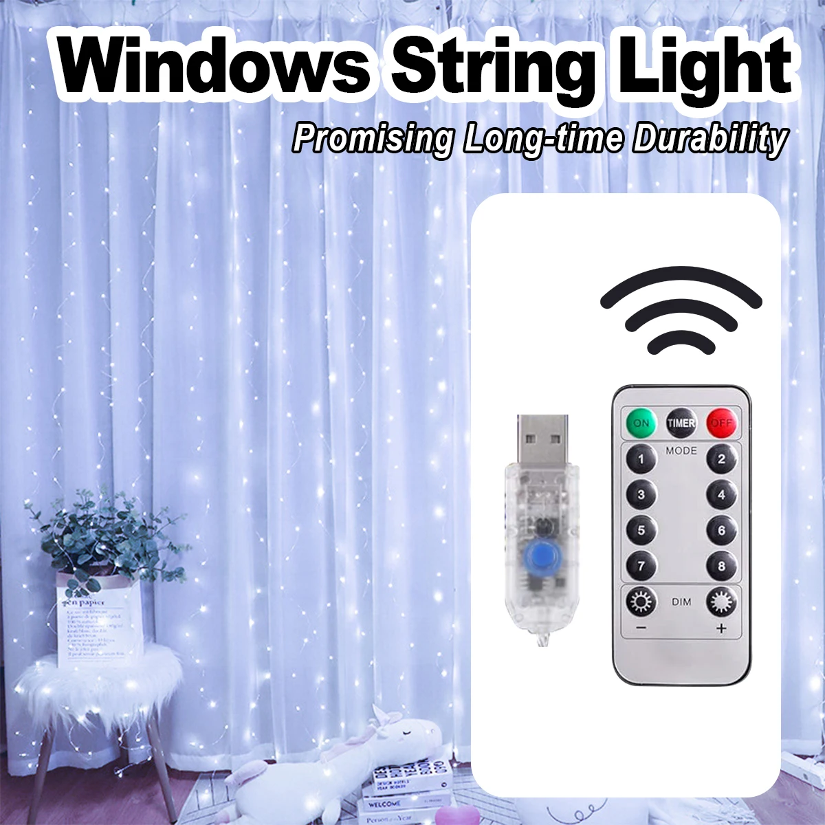 Window Curtain String Lights 8 Modes Light Fairy For Bedroom Plug In Usb 3m*3m 300 Led Copper Wire Hook Remote Party 300/200leds