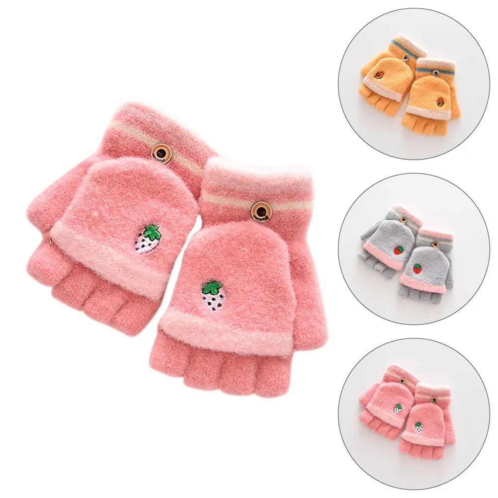 

1 пара детских теплых варежек с мультяшным дизайном, утепленные перчатки для детей, для зимнего использования на улице, мягкие, удобные, с откидной крышкой, можно стирать в машине