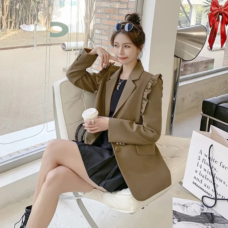 Mushroom Edge Small Suit Jacket for Women With high-end Design Sense Niche no iron Fashionable Temperament Khaki Color Suit S886