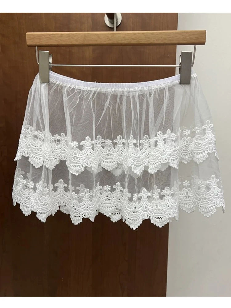 

Lace Me f Skirt Women's White A-Line Skirt Overlap Slimming Outerwear ort Skirt Korean Sle Commute Hollow out mid Waist