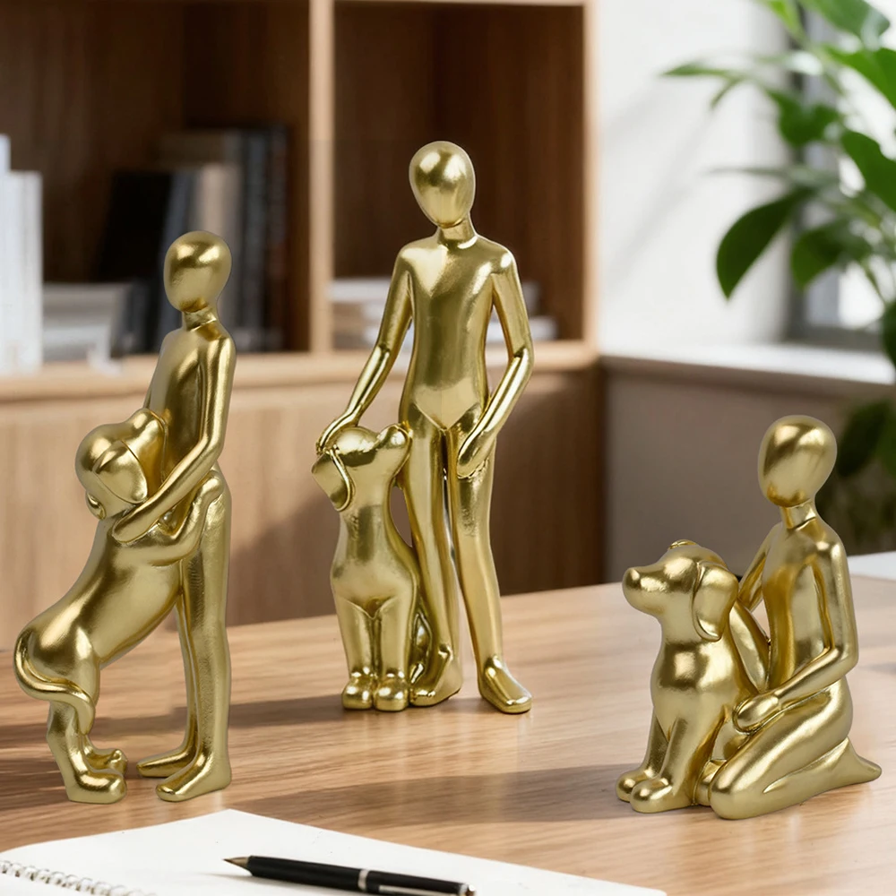 

dog statue Resin ornament human and dog family set creative decoration for dog lovers home decor for living rooms bedrooms study
