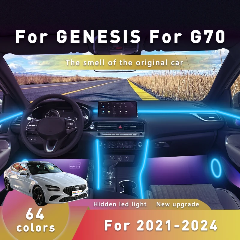 

FILIPLI For GENESIS G70 For 2021-2024 Voice Control Car Mood Lamp 64 Color Music Sync Acrylic Car Interior Light Easy To Install