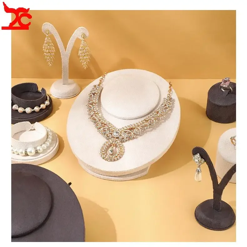 Jewelry Display Set Oval Base Ring Bracelet Earring Necklace Bust Stand Multi-Functional Jewelry Organizer Tray Retail Shop Prop